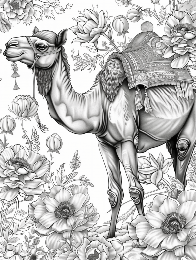 Graceful Camel and Floral Illustration