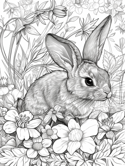 Elegant Eastern Cottontail Rabbit Line Art