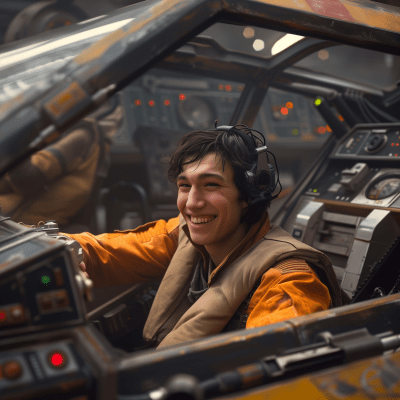 Smiling Boy in Starfighter Cockpit