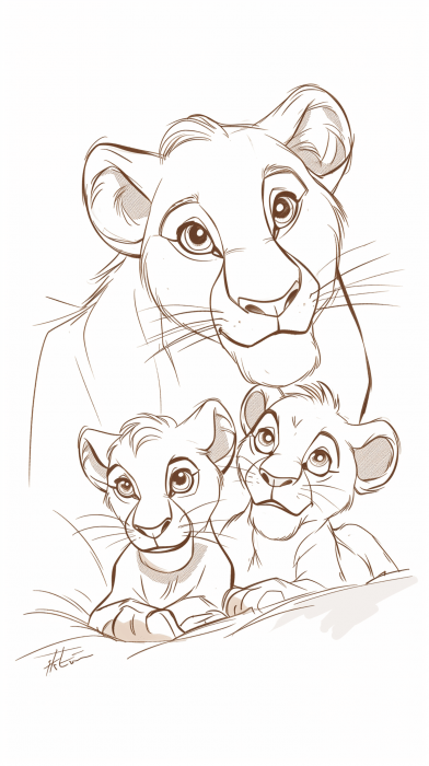 Lioness and Cubs Illustration