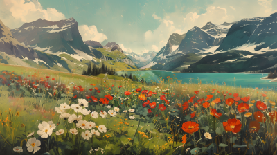 Vintage Style Meadow Illustration