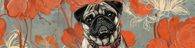 Pug Wearing a Tie in Ukiyo Style