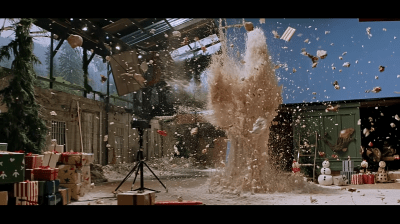 Cinematic Explosion in Snowy Movie Set