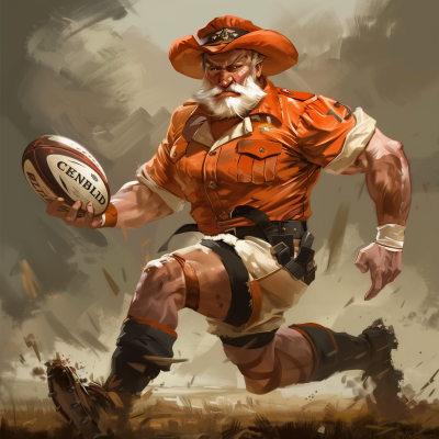 Cartoon Sam Houston Playing Rugby