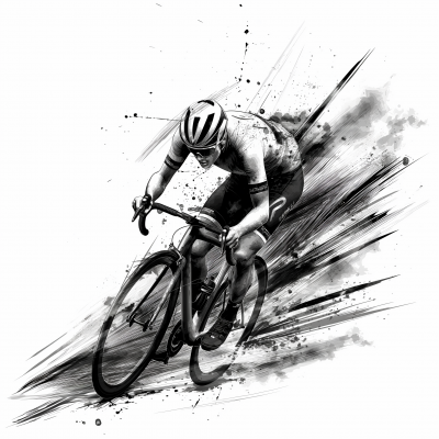 Stylized Monochrome Graphic Art: Energetic Cyclist