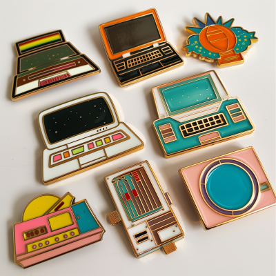 Enamel Pins in Retrofuturism Style