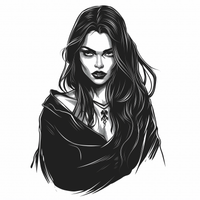 Gothic Vampire Woman Coloring Illustration