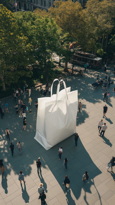 Giant White Luxury Shopping Bag in Washington Square Park