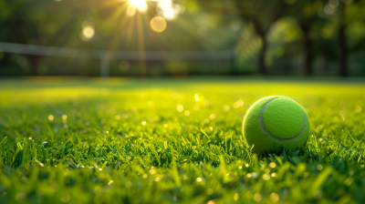 Soft Focus Tennis Ball on Sunny Tennis Grass