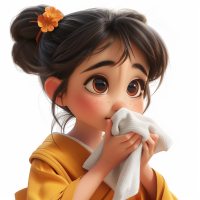 Girl Sneezing in Pixar Style