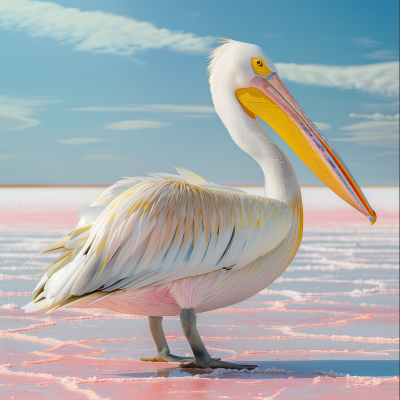 Colorful Pastel Salt Flats with a Great White Pelican Portrait