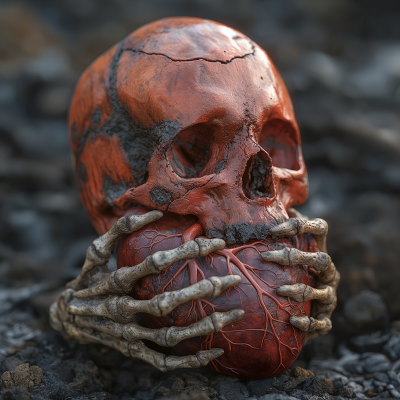 Hyper Realistic Ceramic Skull with Human Venous Heart