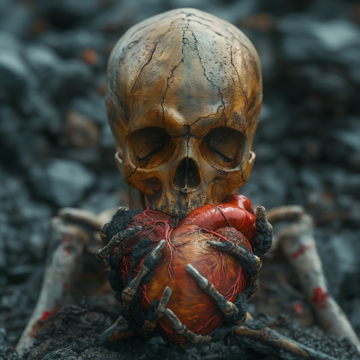 Ceramic Skull with Human Heart