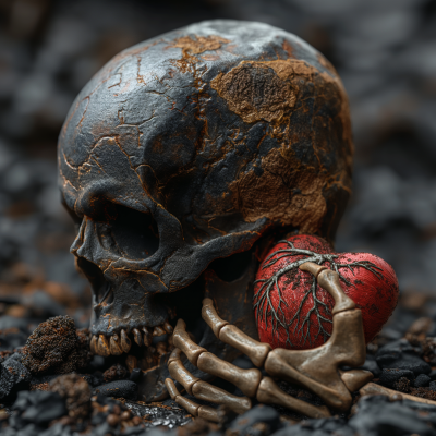 Hyper Realistic Ceramic Skull with Anatomical Heart