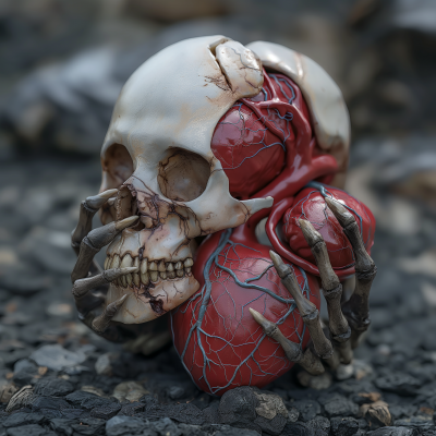 Ceramic Skull with Anatomical Heart