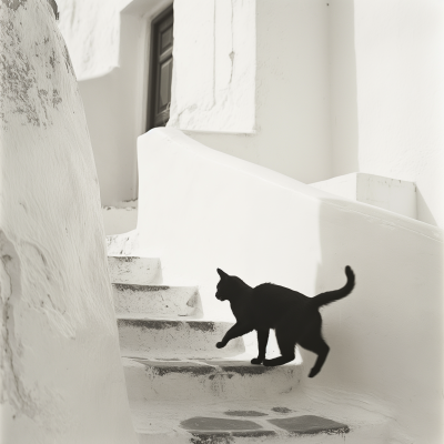 Cat Running Down the Stairs