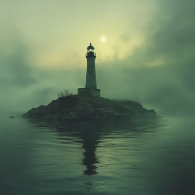 Moonlit Lighthouse on an Island