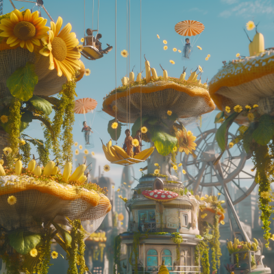 Fantasy Mushroom Trampoline with Sunflower Ferris Wheel