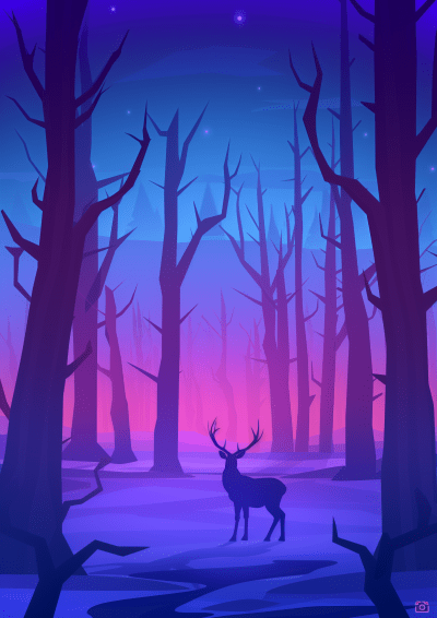 Minimalistic Dead Forest Vector Art with Elk Silhouette