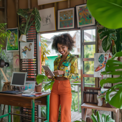 Caribbean Woman in Office with iPad