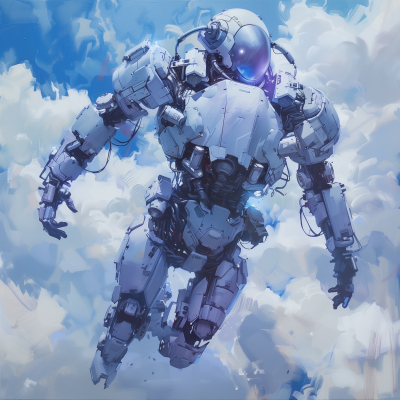 Giant Floating Mech Oil Painting