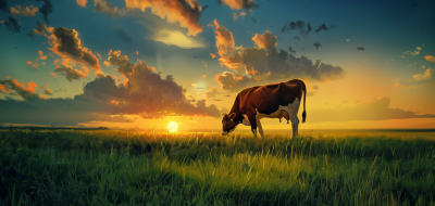 Beautiful Cow Illustration at Sunset