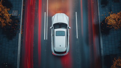 White Car with Sunroof from Bird’s Eye View