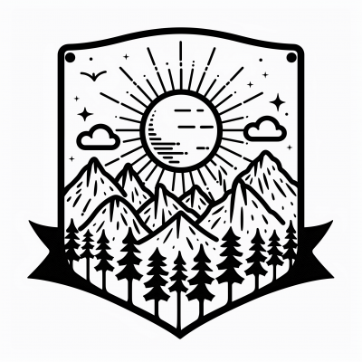 Minimalist Mountain and Sun Badge