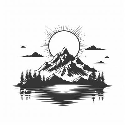 Minimalist Mountain and Sun Badge