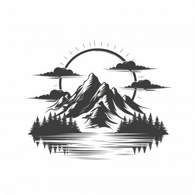 Minimalist Mountain and Sun Badge