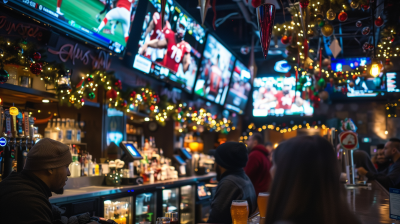 Busy Sports Bar During Christmas Season