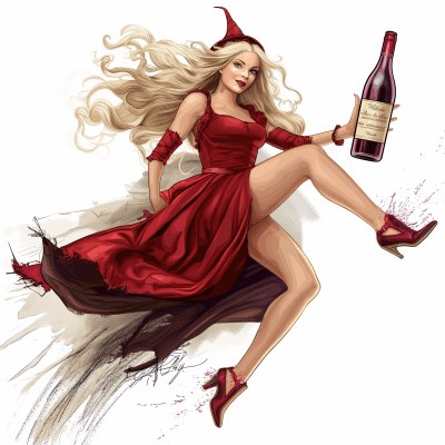 Blonde Witch Riding Wine Bottle