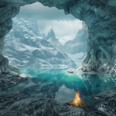 Mystical Cave with Caveman Fire