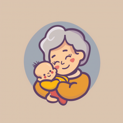 Happy Grandmom and Baby Anime Style Illustration