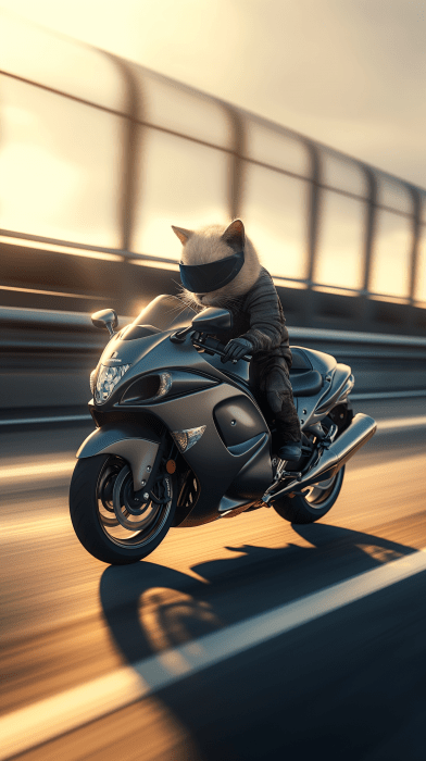 Kitten Biker on Autobahn