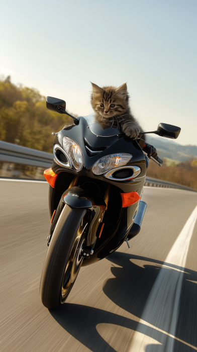 Motorcycle Kitten on the Autobahn