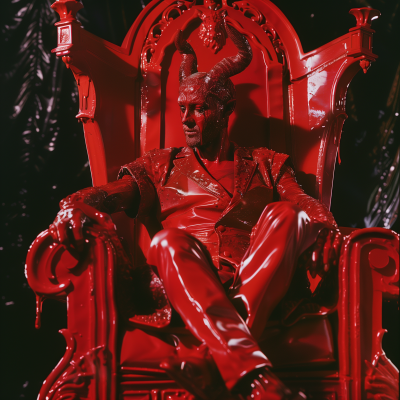 Red Plastic Devil on Tarot Card Throne