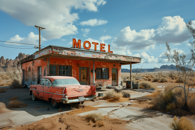 Vintage Pink Motel in the Desert