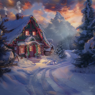 Pastel Painting of Santa’s Home