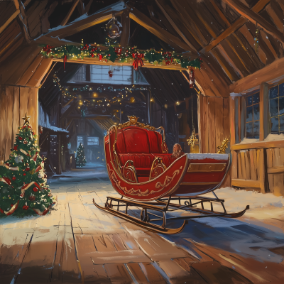 Santa’s Sleigh in Christmas Barn