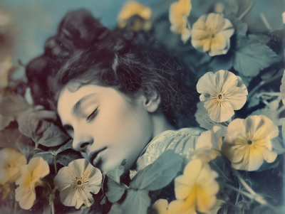 Woman Sleeping Among Flowers