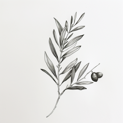 Monochrome Olive Leaf Drawing