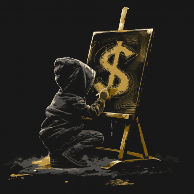 Child Painting Dollar Sign in Banksy Style