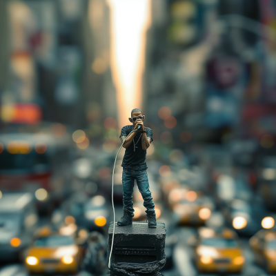 Miniature Art of Singer on Busy Street