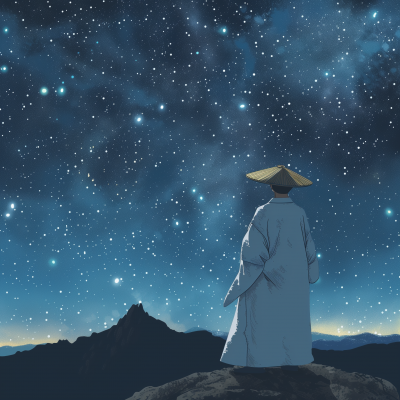 Tranquil Traveler Gazing at Night Sky