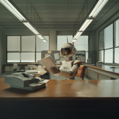 Realistic Rosie the Robot in Empty Office