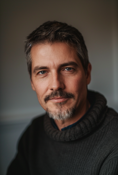 Editorial Male Portrait with Short Hair and Goatee