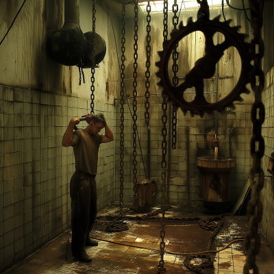 Eerie Industrial Room with Buzzsaw