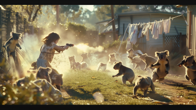 Australian Suburban Backyard with Koalas