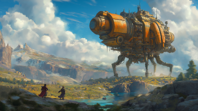 High Fantasy with Dwarves and Steampunk Bots Landscape